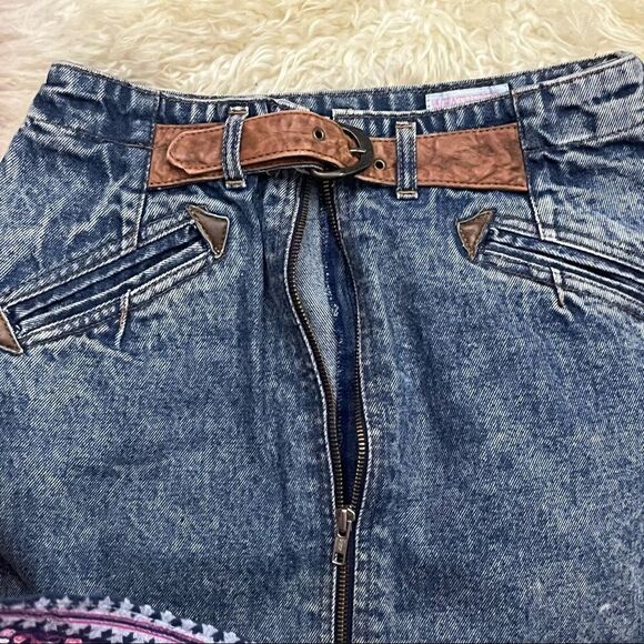 Vintage 80’s Weathered Blues Acid Wash Denim Zip Skirt 27 - Picture 3 of 7